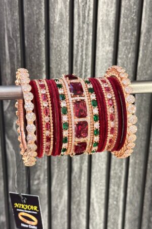 Red Crystals Luxurious Premium American Diamond Bangle Set for 2 Hands