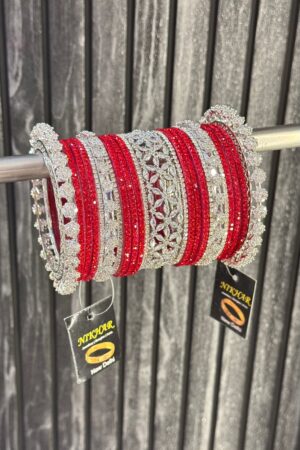 Shining Red Luxurious Premium American Diamond Bangle Set for 2 Hands