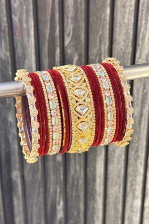 Moissanite Leafs Mint American Diamond Bangle Set for 2 Hands