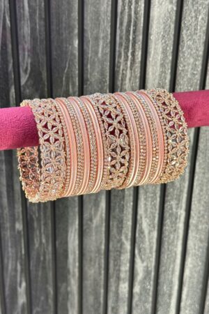 Rich Pink Elite look Royal American Diamond Bangle Set for 2 Hands