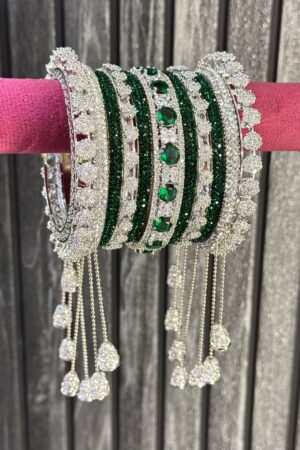 Hanging Emerald Pacheli Glance American Diamond Bangle Set for 2 Hands