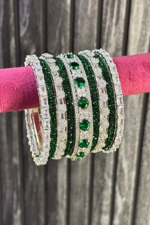 Emerald Shimmer Glance American Diamond Bangle Set for 2 Hands