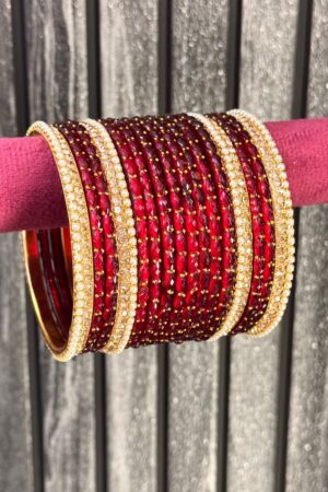Maroon Raindrop Glass Bangle Set for 2 Hands