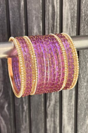 Lilac Raindrop Glass Bangle Set for 2 Hands