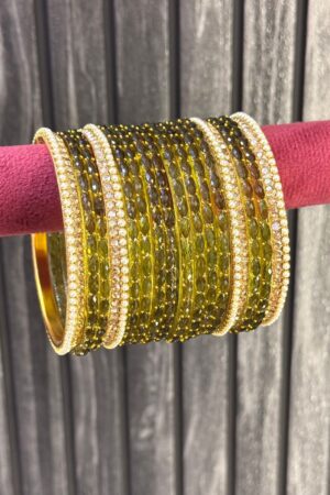 Mehendi Green Raindrop Glass Bangle Set for 2 Hands