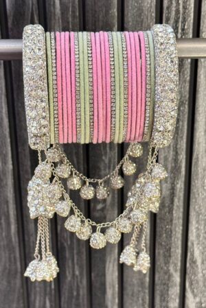 Trending Mint Pink Silvermoon American Diamond Bangle Set for 2 Hands