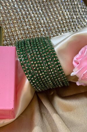 Green Shadow Gold Pure Glass Bangles Set of 12