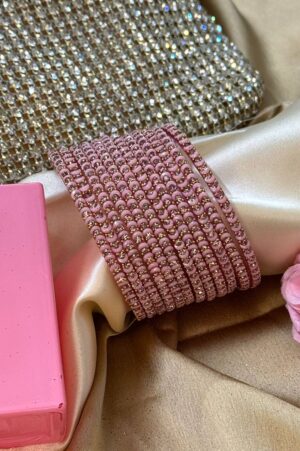 Baby Pink Shadow Gold Pure Glass Bangles Set of 12