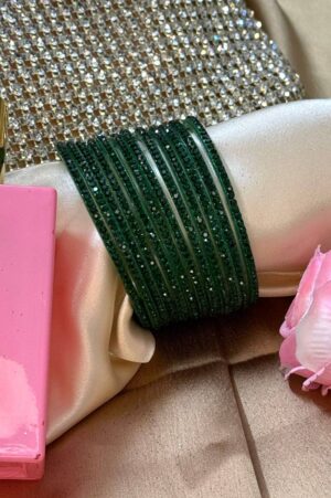Green Shimmer Pure Glass Bangles Set of 12