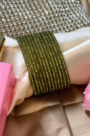 Mehendi Green Shimmer Glass Bangles Set of 12