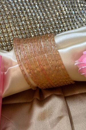 Peach RainDrop Glass Bangles Set of 12