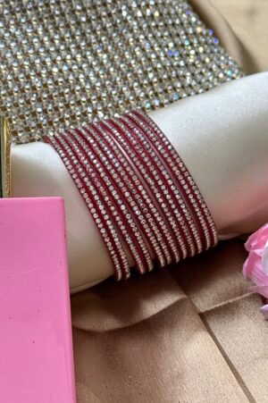 Red Silver Zarkan Pure Glass Bangles Set of 12