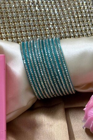 Sky blue Silver Zarkan Pure Glass Bangles Set of 12