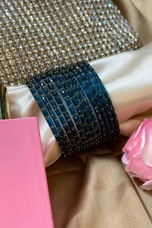 Navy Blue RainDrop Pure Glass Bangles Set of 12