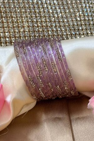 Lavendar Empress Gold Work Pure Glass Bangles Set of 12