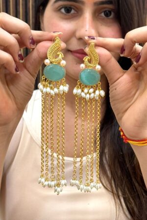 Velvet Tassle Long Pearls 22K Gold Plated Earrings