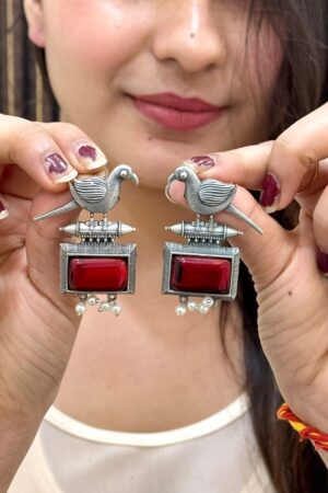 Zayrah Ruby German Silver Earrings