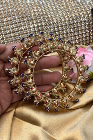 Peacock Royale Premium Pacheli High Gold Bangles Set of 2 (Openable)