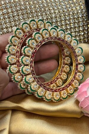 Meenakari Pearl Embellished Ivory Gold Bangles Set of 2