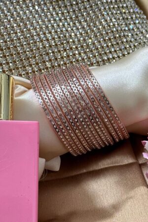 Pink Sequence Kundan Pure Glass Bangles Set of 12