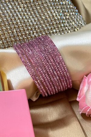 Shimmer Pink Pure Glass Bangles Set of 12