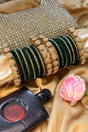 Pearl Noor Mahal Green Bangle Set for 2 Hands