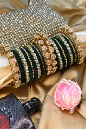 Kundan Pearl Noor Mahal Green Bangle Set for 2 Hands