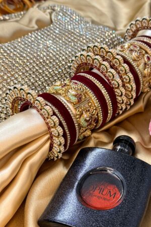 Rajwaada Peacock Embellished Ivory Gold Polish Bangle Set for 2 Hands