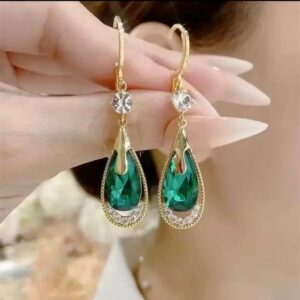 Emerald Zircon Silver Plated Korean Earrings