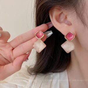 Pink Mother Of Pearl Silver Plated Korean Earrings