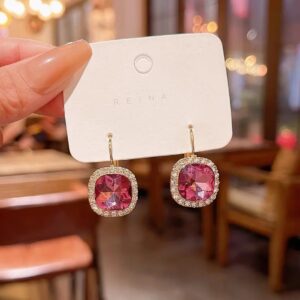 Ruby Zircon Silver Plated Korean Earrings