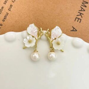 Flower Pearls Silver Plated Korean Earrings