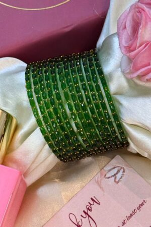 Green RainDrop Pure Glass Bangles Set of 12