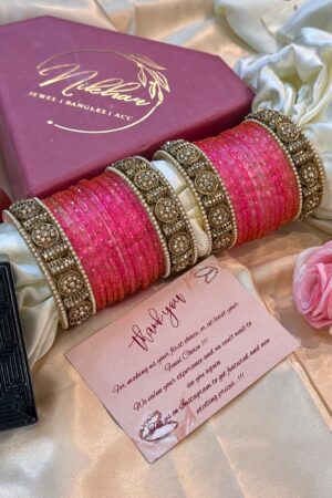 Gulab Mahal Pink Glass Bangles Set For 2 Hands