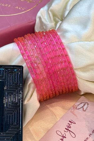 Cute Pink RainDrop Pure Glass Bangles Set of 12