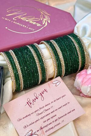 Dazzle Shimmer Green Pure Glass Bangle Set For 2 Hands
