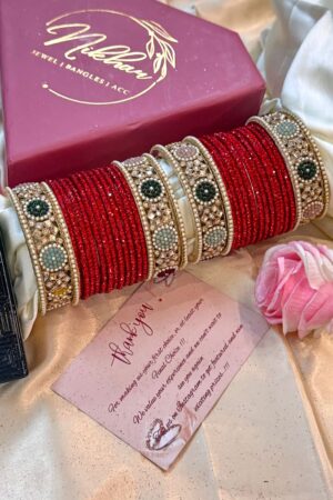 Sitaara Shimmer Red Glass Bangle Set For 2 Hands