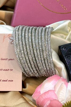 Sparkling Princess Silver Pure Glass Bangles Set of 12