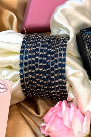 Navy Diamond Crystal Mirror Pure Glass Bangles Set of 12