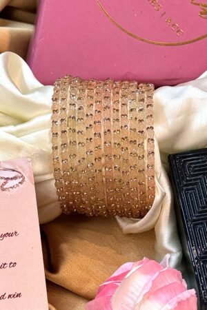 Peach Diamond Crystal Mirror Pure Glass Bangles Set of 12