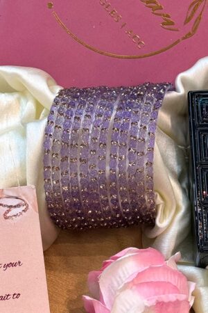 Lavendar Diamond Crystal Mirror Pure Glass Bangles Set of 12