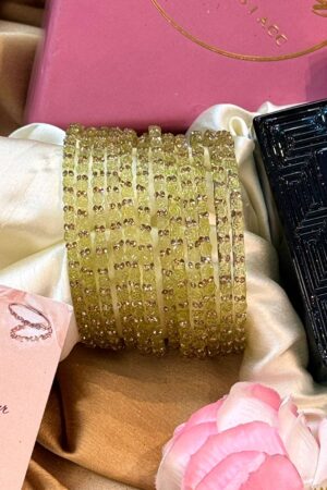 Mint Diamond Crystal Mirror Pure Glass Bangles Set of 12