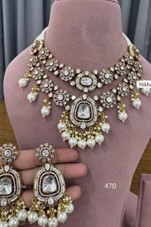 Kiara Fine Moissanite Pearls Necklace With Earrings