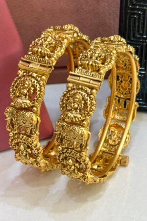 Maa Lakshmi Heritage Temple High Quality Gold Polish Bangles Set of 2(Openable)