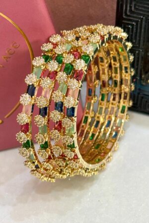 Multi Fusion Bollywood Inspired Luxe American Diamond Bangles Set of 4