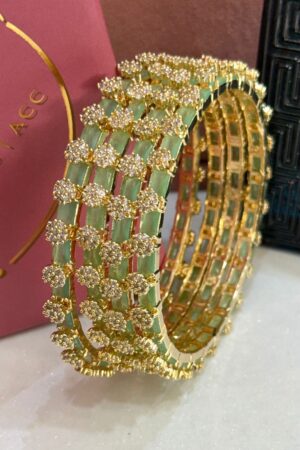 Mint Bollywood Inspired Luxe American Diamond Bangles Set of 4