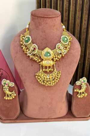 Kashmiri Rajwaada Gold Polish Necklace With Earrings