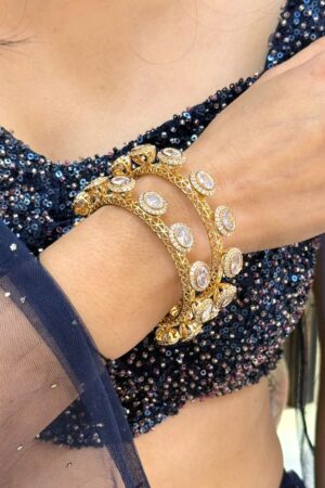 Moissanite Uncut Pacheli Bangles Gold Polish Set of 2