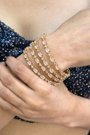 Pink Sleek Cut American Diamond Bangles Set of 4