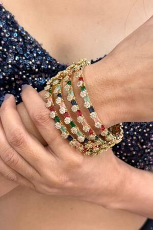 Multi Stones American Diamond Gold Bangles Set Of 4